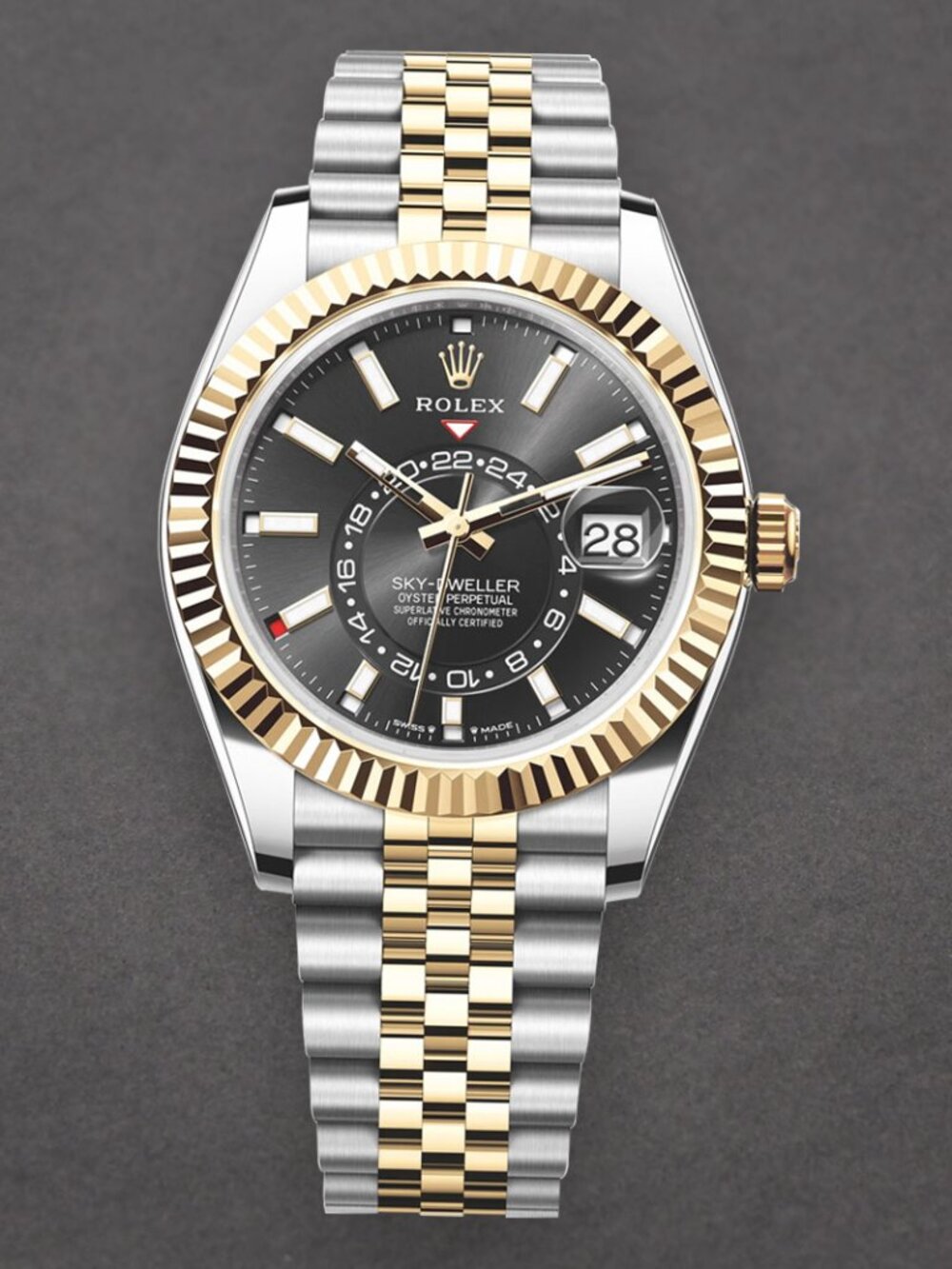 Rolex Sky Dweller Black Index Dial Two Tone Yellow